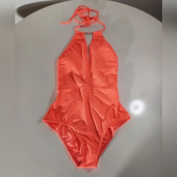 TED BAKER London Coral Deep Plunge One Piece Halter Swimsuit Women's Size 1 NWT - Picture 1 of 15